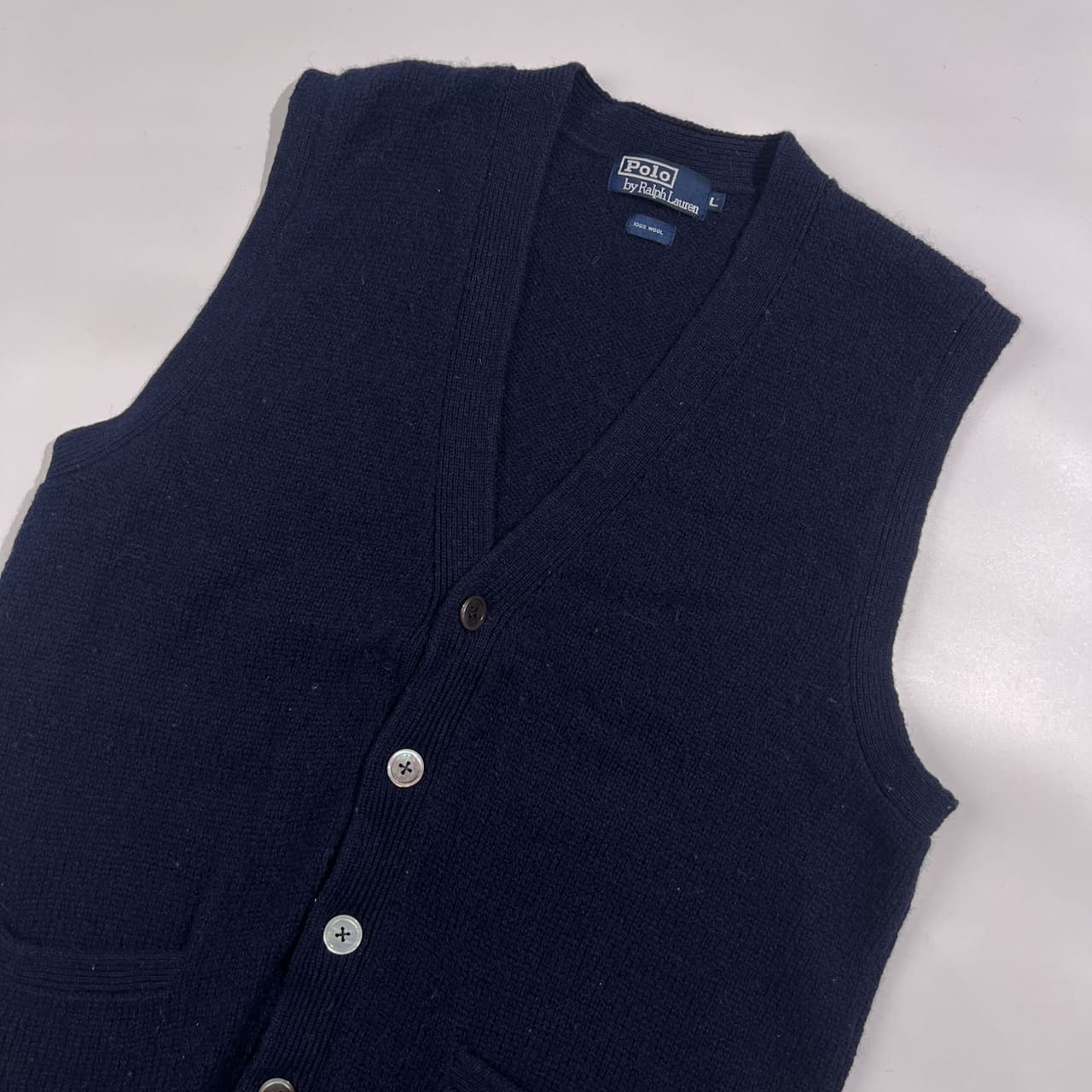 90s Polo by Ralph Lauren ポロ ラルフローレン 前開き ウール ニット ベスト L/ネイビー系 メンズ  ナイガイ ビンテージ