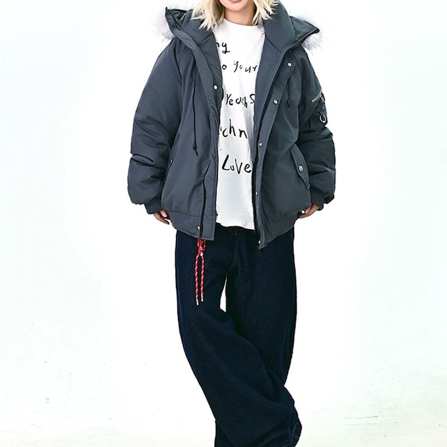 ミリタリーパッチファーフーディブルゾン 1col R01254