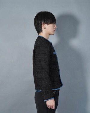 【ALUDE SELECT】Glitter trim contrast tweed jacket