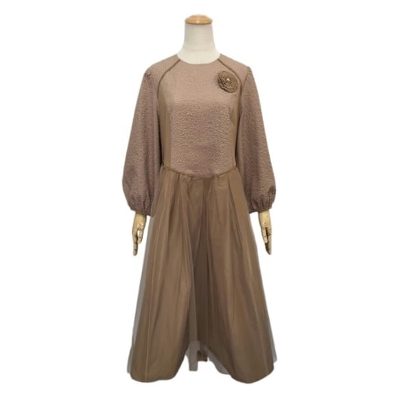 スーパービューティー ワンピース エンボス加工 異素材切替 バルーン袖