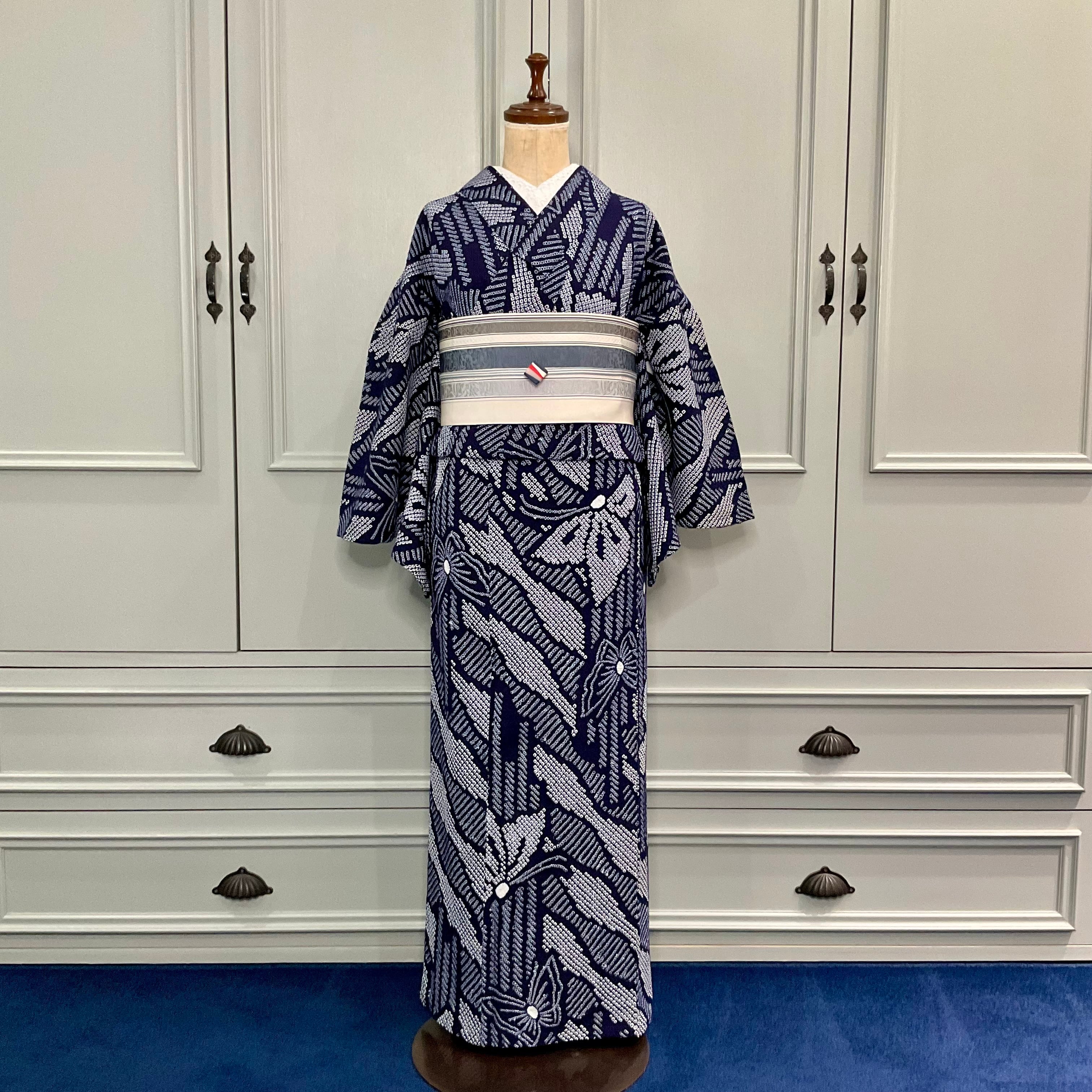Navy Reverie＊ちょう 蝶々 立涌 なみなみ 斜め縞 縦縞 定番 ネイビー