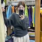 Side-Button Pleated Long-Sleeve Knit Top