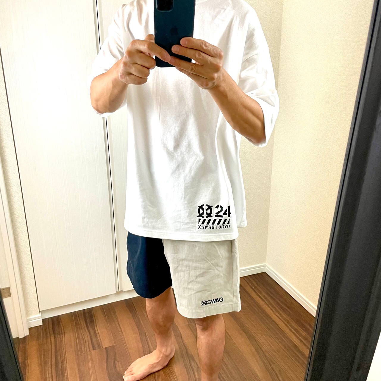 XSWAGバイカラーハーフパンツ(ネイビー/グレー)(ベージュ・カーキ) フリーサイズ