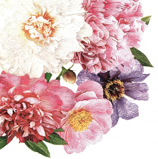 【Maki】バラ売り2枚 ランチサイズ ペーパーナプキン Blooming Peonies ホワイト