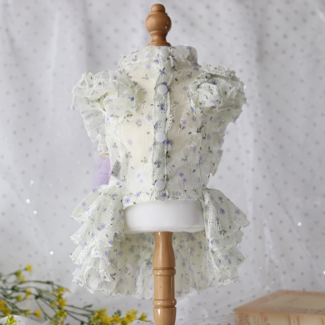 【即納】海外作家さん　再販なし❗️XS＋サイズ１点のみ❗️ホワイトスタンドカラー レースワンピース【YU005】