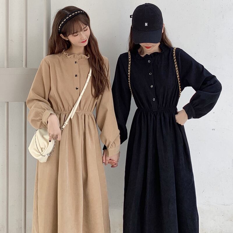 スタンダードスカート スプリングウィンターウェストドレス ロング レトロ 春物 冬物 試着室11515365582