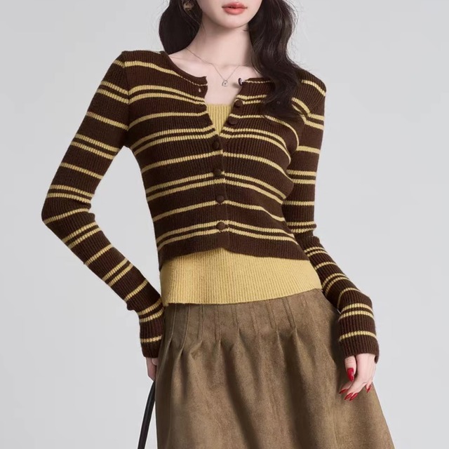 Vネック　ストライプ　ニット　AL00059
