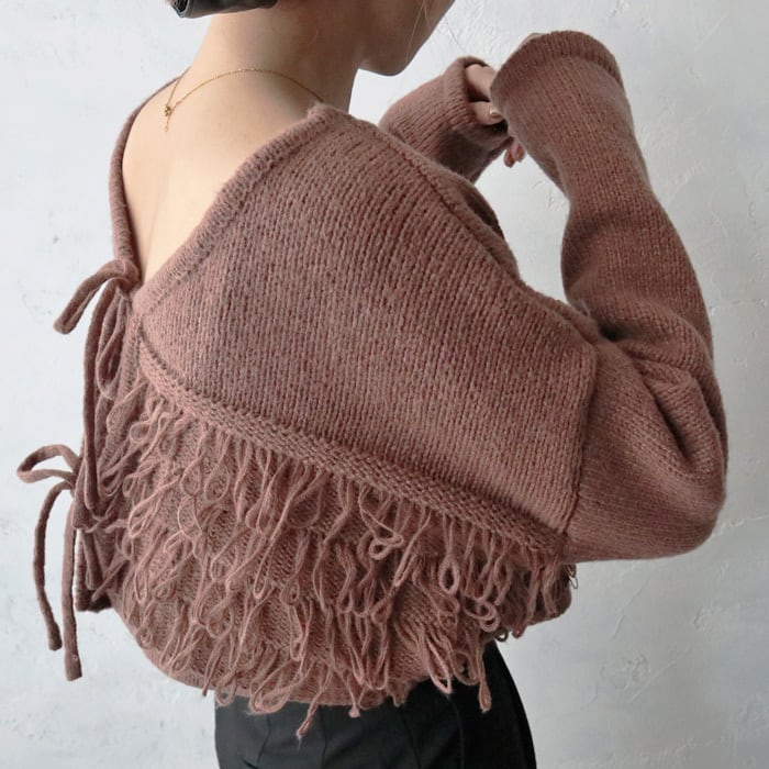 (B05)マルチウェイループフリンジショートニットカーディガン