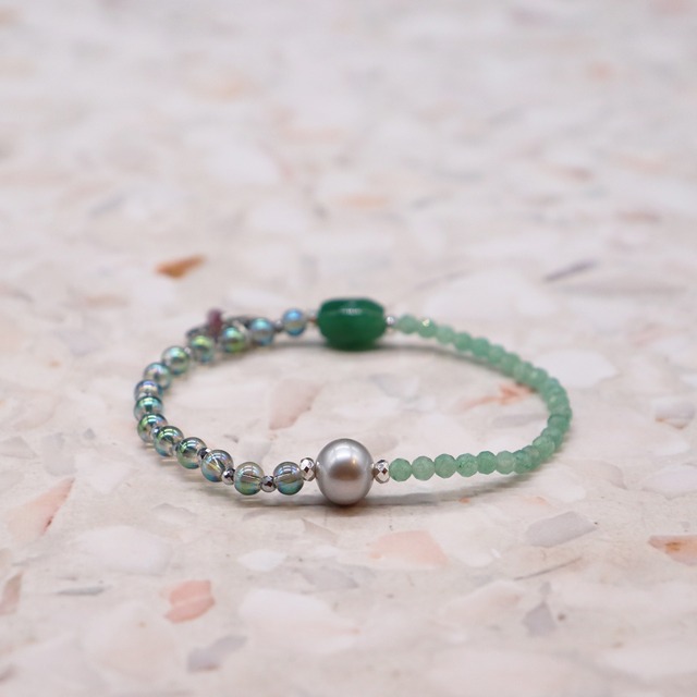 【Longing for Jaipur】グリーンアベンチュリン×グリーンアクアオーラ×パール ブレスレット