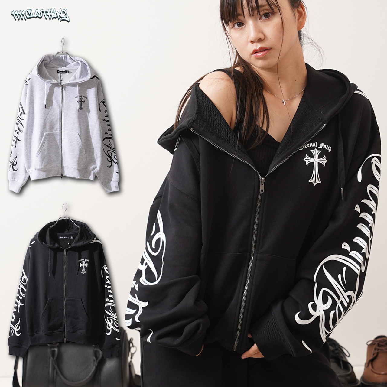 ◆捲縮裏毛 レタリング ZIPパーカー◆sb-g9451762n