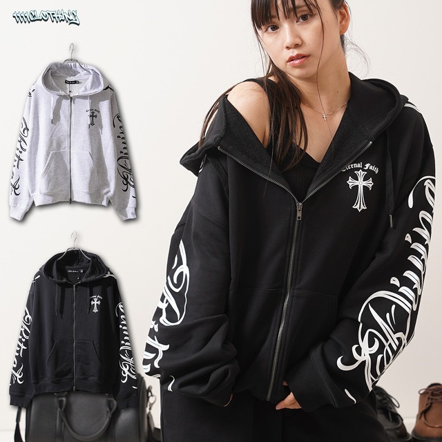 ◆捲縮裏毛 レタリング ZIPパーカー◆sb-g9451762n
