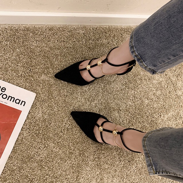 サンダルサマーレッドチェーン ブラックヒール ハイヒール 靴 シューズ 夏物 部族の婦人靴16668785615