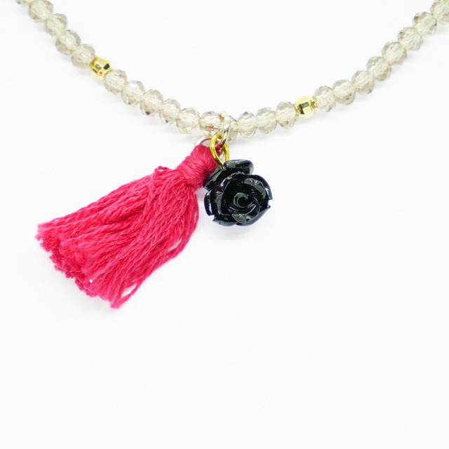 Rose Tassel Bracelet｜Clear x Black x Red
