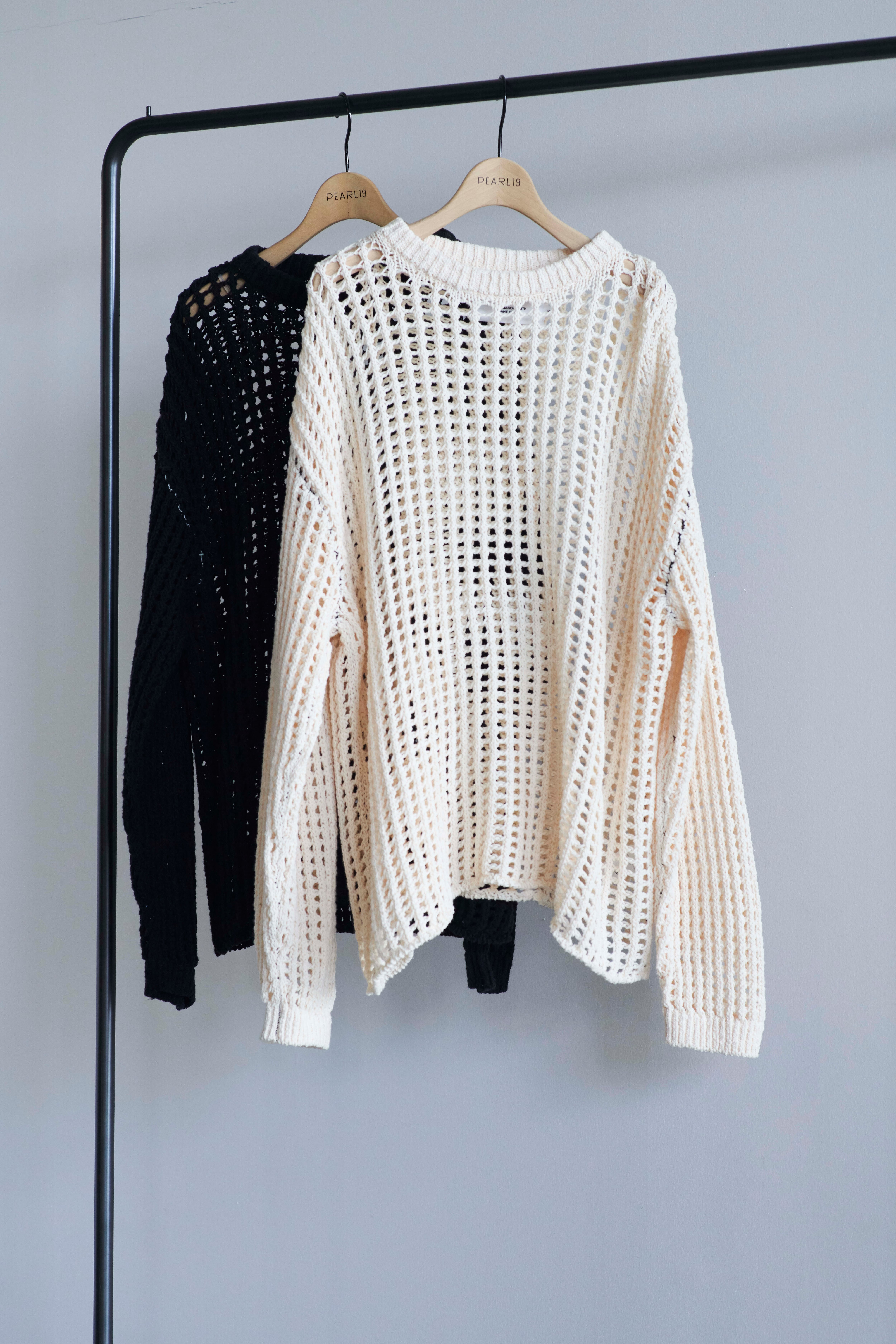 JANE SMITH 3G GRID MESH CREW KNIT | pearl19 powered by BASE
