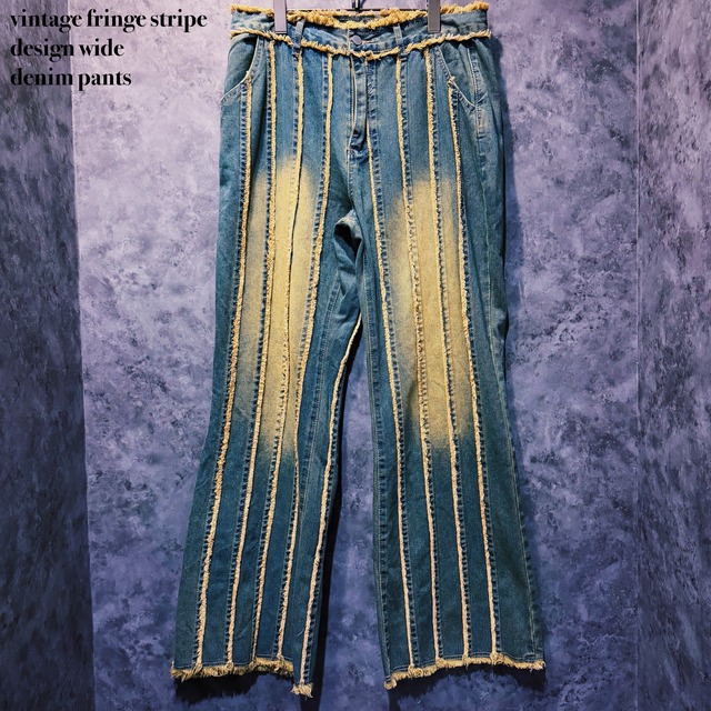 【doppio】vintage fringe stripe design wide denim pants