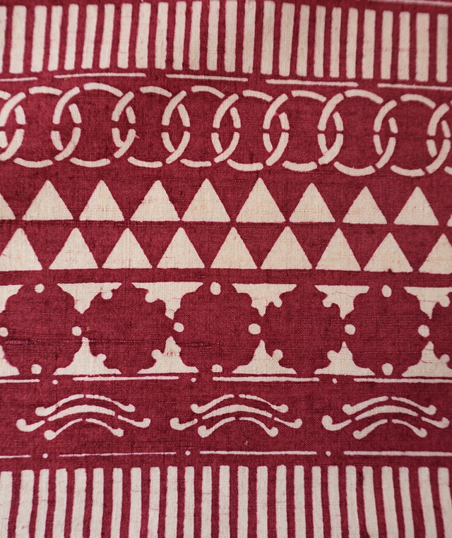 【なごや帯】朱・緋 × 生成り色　幾何学文　型染　なごや帯