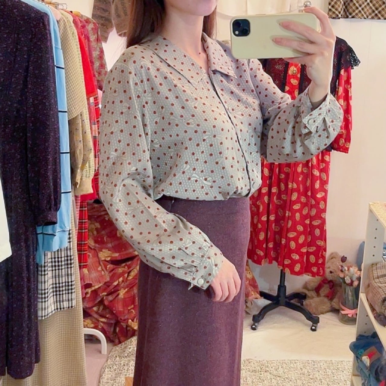 silver ribbon dot blouse