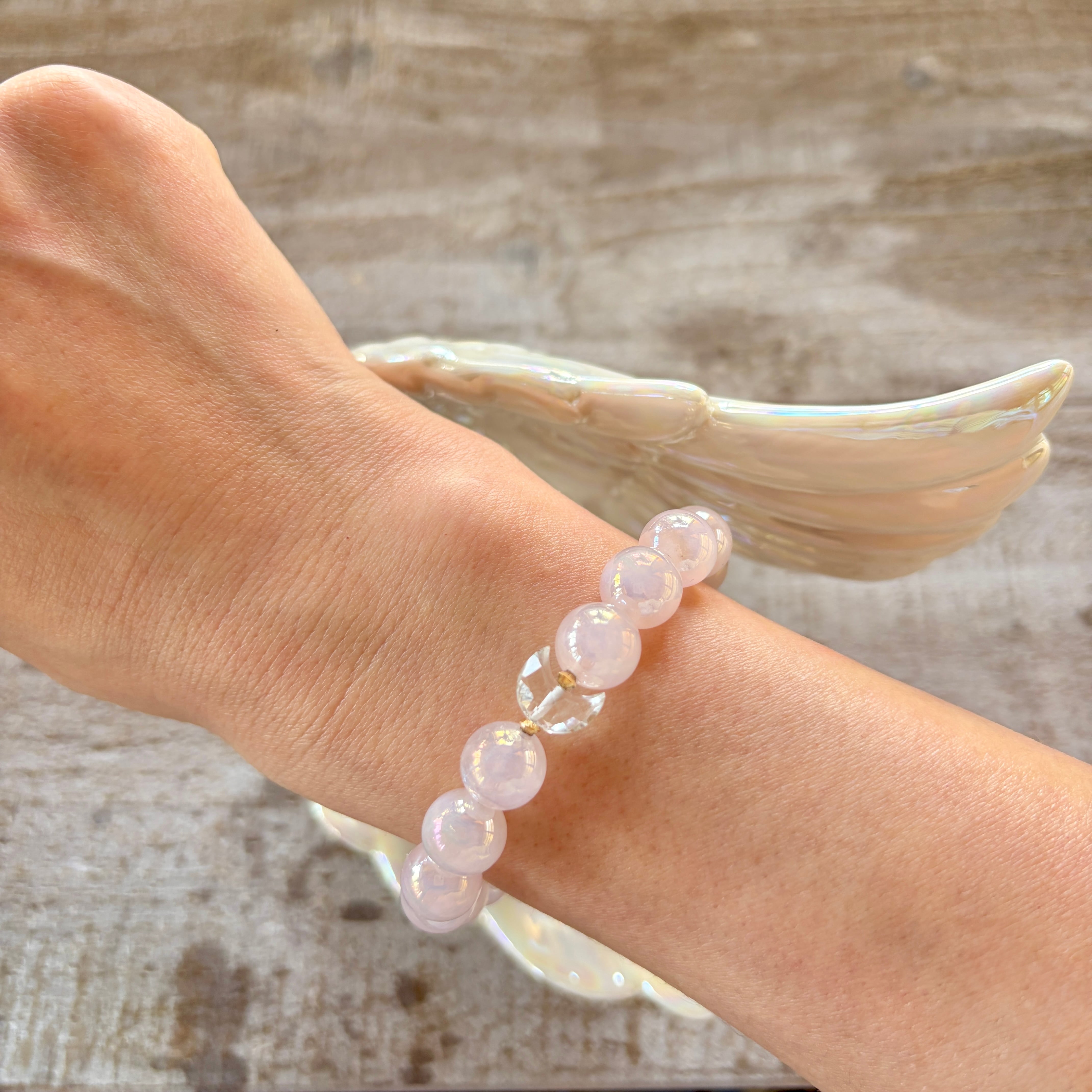 LUNA bracelet 〜 Venus（オーラローズクォーツ × クォーツ/水晶）18K