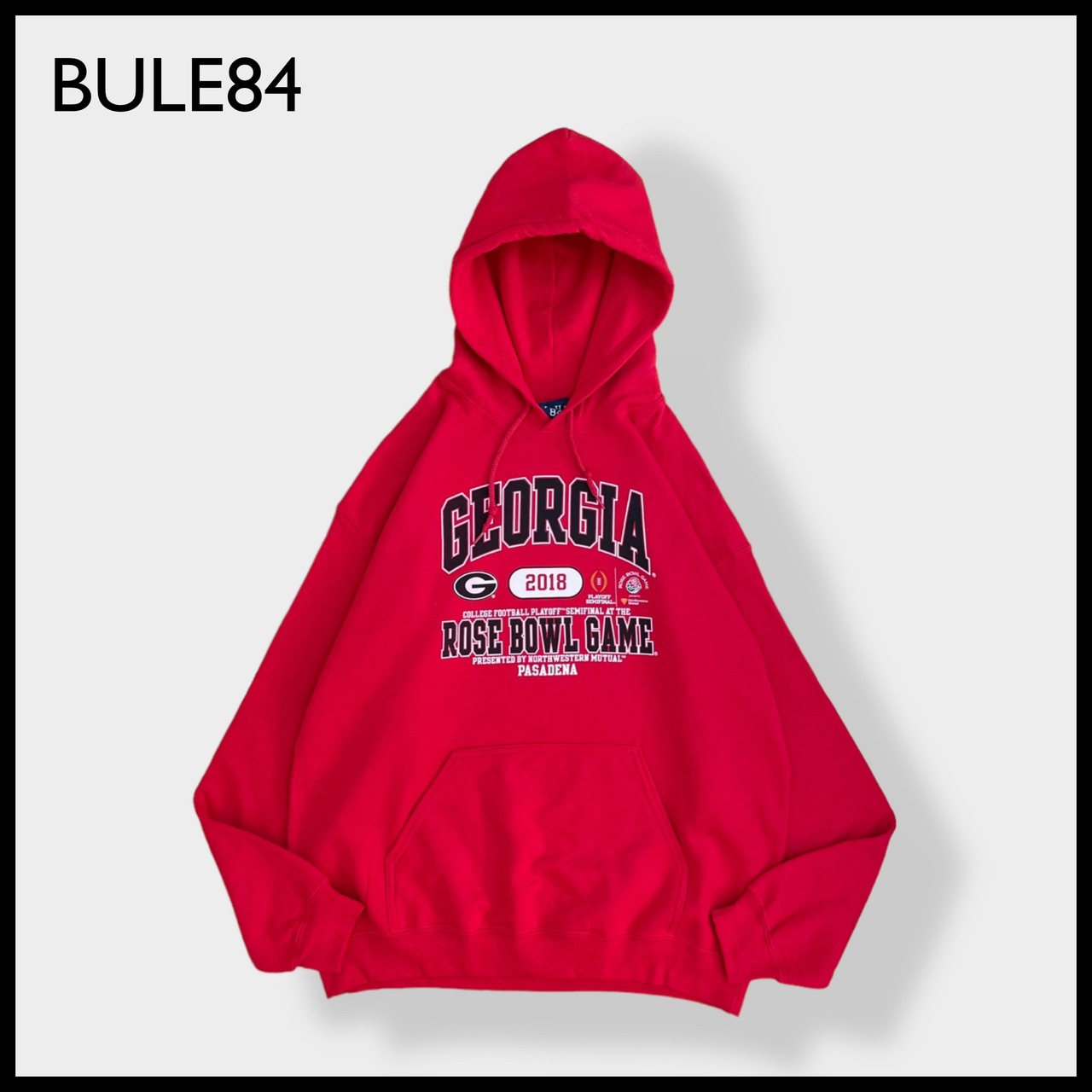 【BULE84】カレッジ ジョージア大学 GEORGIA アーチロゴ アメフト ROSE BOWL ローズボウル パーカー ロゴ プリントプルオーバー スウェット フーディー hoodie XL 赤 us古着