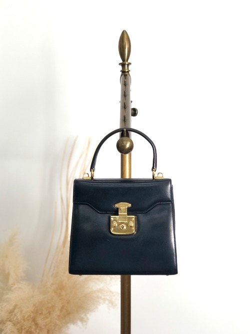 GUCCI グッチ ハンドバッグ ネイビー レディロック レザー 000・2110・0211 2WAY vintage ヴィンテージ オールド 5yyupi