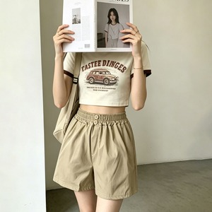 ショートパンツ ハイウエスト レディース 春夏 韓国 きれいめ 大人 カジュアル ウエストゴム シンプル ゆったり 体型カバー Aライン 美脚 おしゃれ 大人可愛い 大人女子