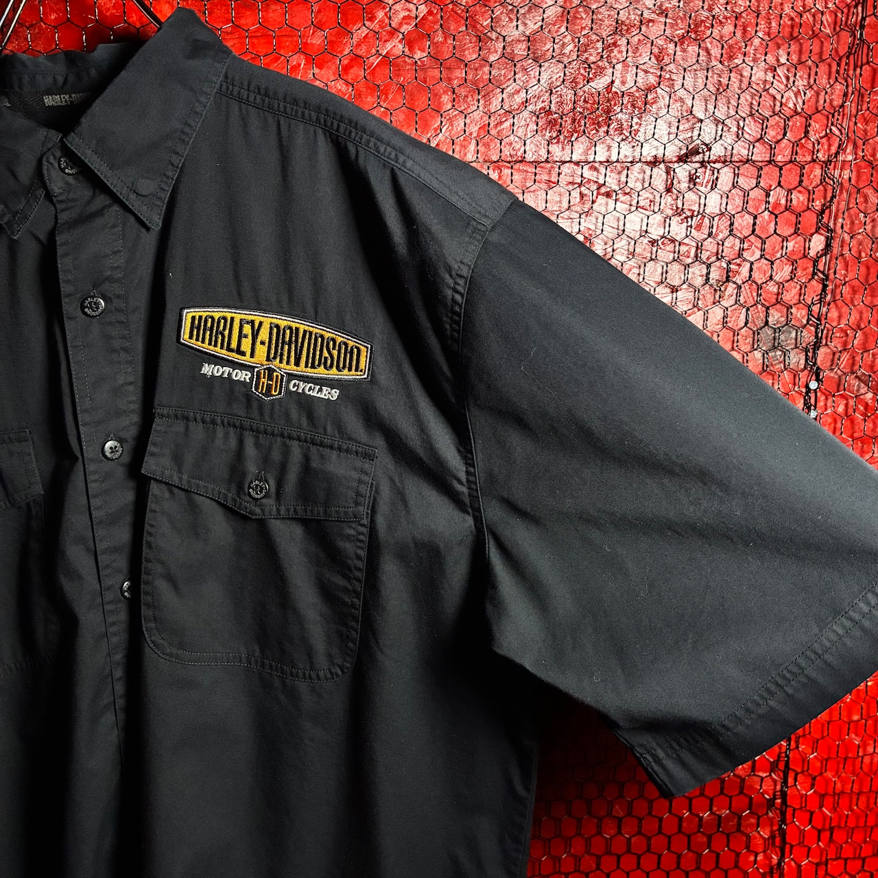Harley-Davidson ワークシャツ 半袖 ワンポイント刺繍 ハーレー