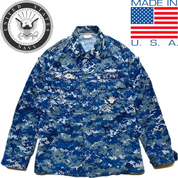 1点物◇アメリカ海軍USNデジカモ迷彩柄ミリタリーシャツ古着メンズ