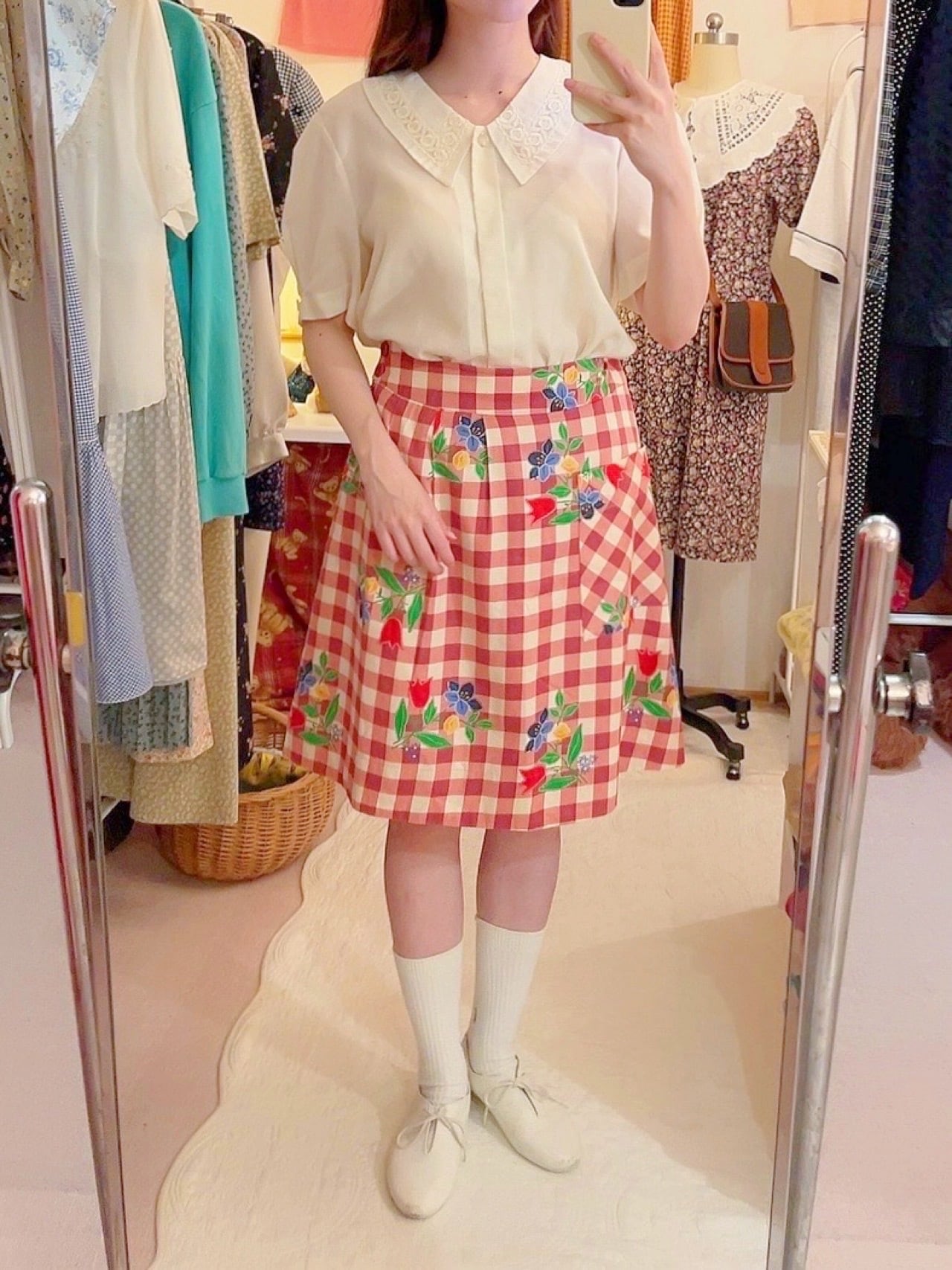 Laura Ashley / flower check flare skirt