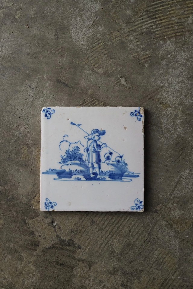 デルフトタイル 種子撒く人-antique delft tile