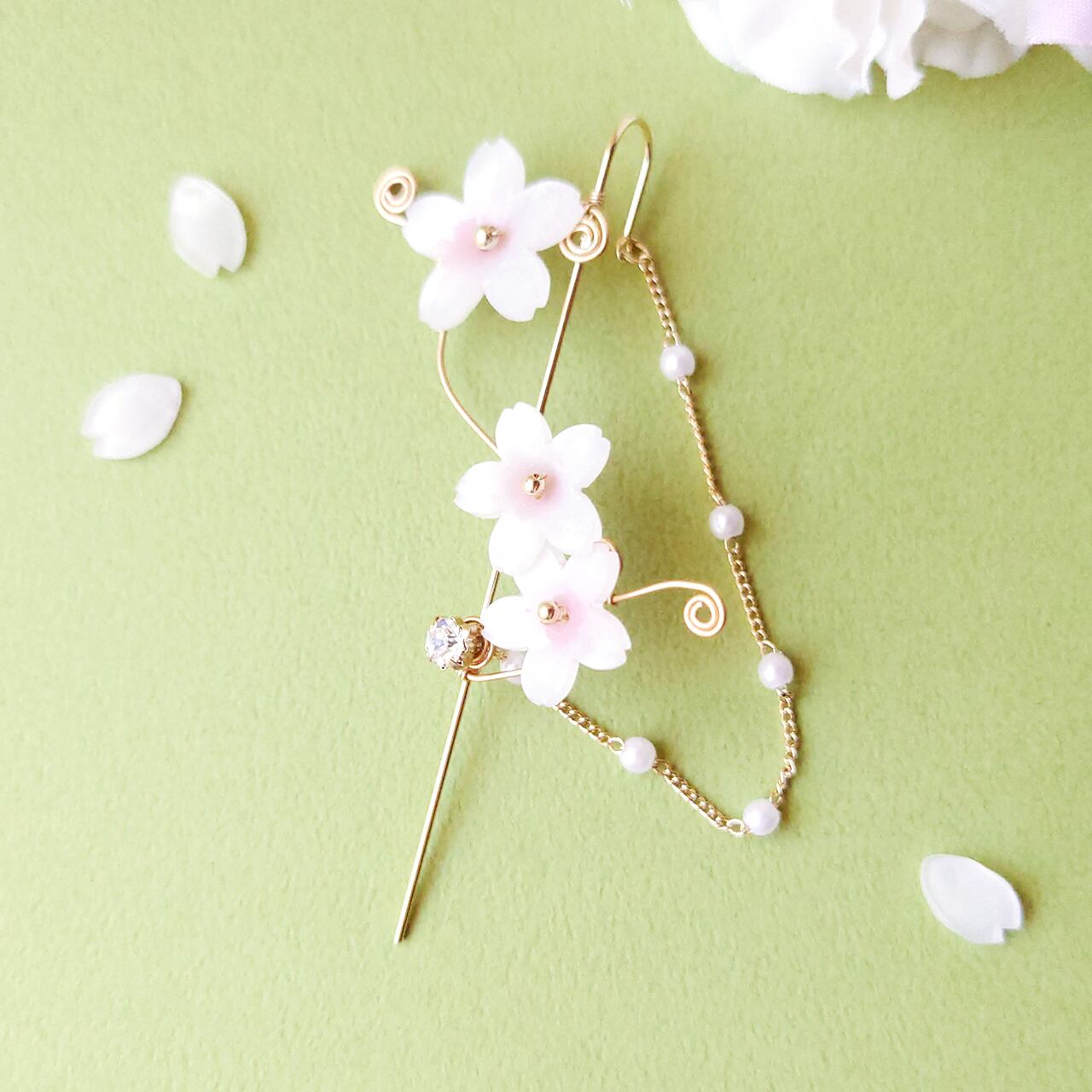 SALE】徒桜のラップクローラーフックピアス・イヤリング -ピンク- | を