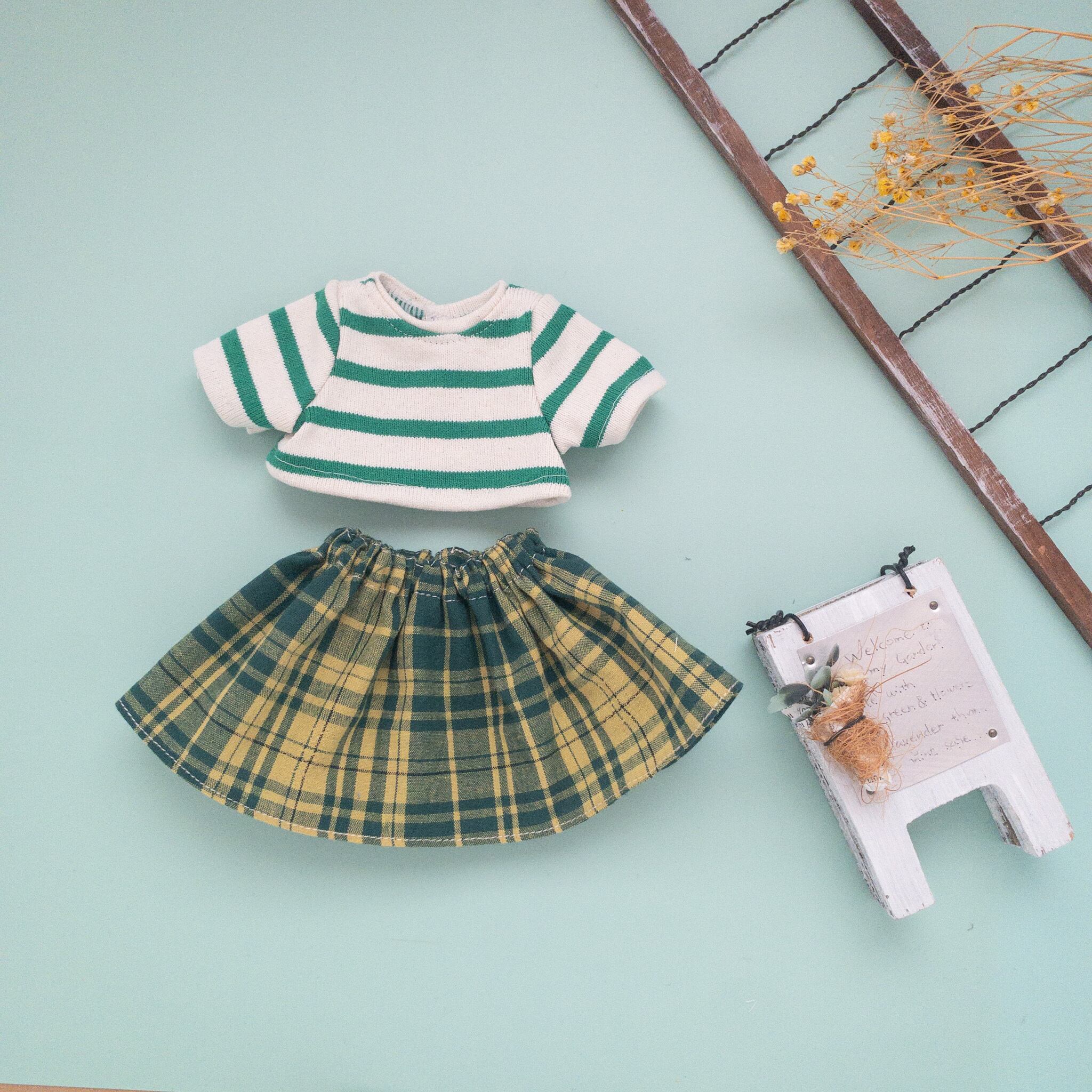 2点セット】トレーナースカートセット服（緑ストライプチェック）メル