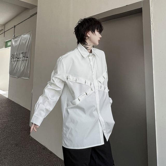 予約販売】シャツ 長袖 シンプル 無地 クロス ベーシック モノトーン