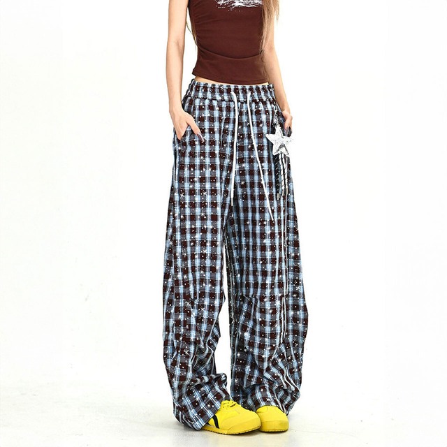 スタープリントチェックパターンワイドラインパンツ 1col   R01904