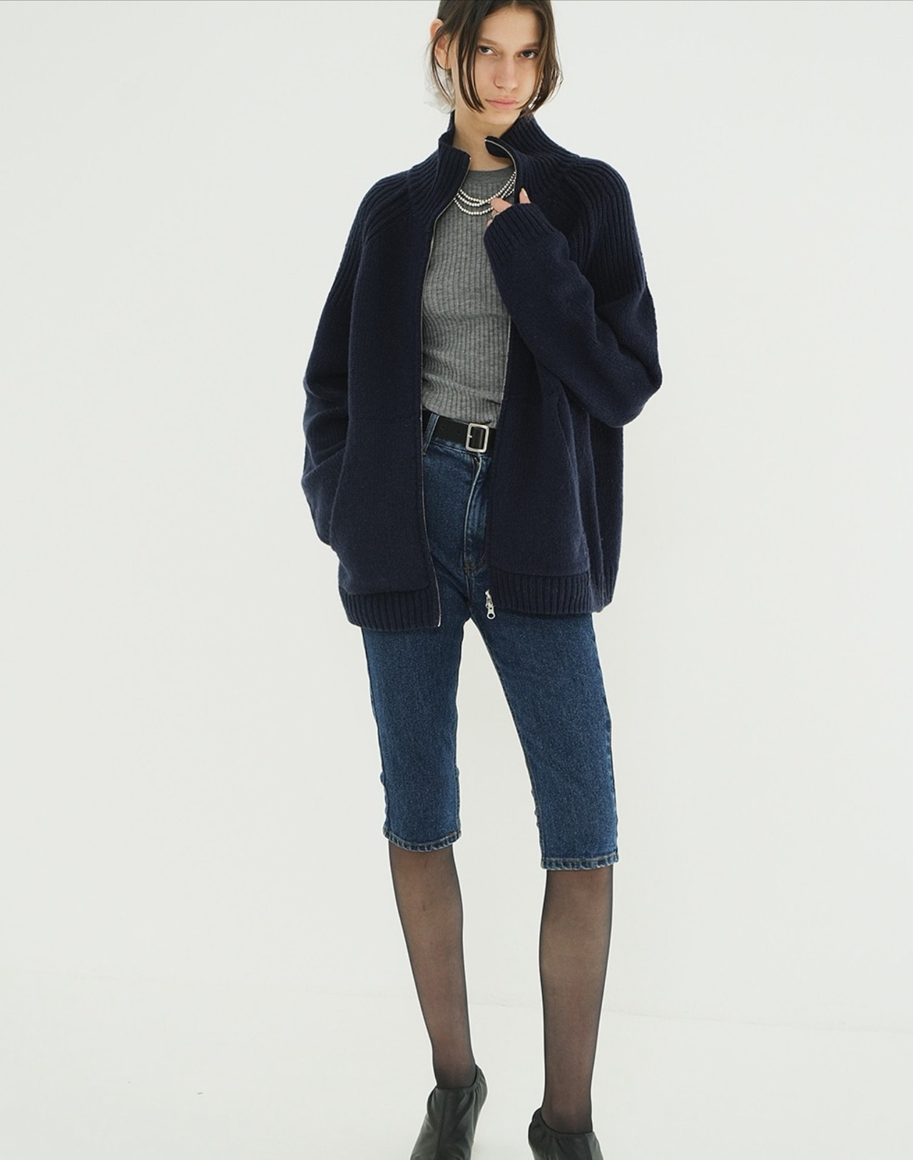 CLANE POCKET ZIP KNIT TOPS 2色展開