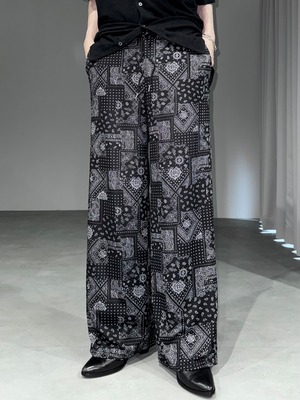 paisley rib wide pants / black × gray