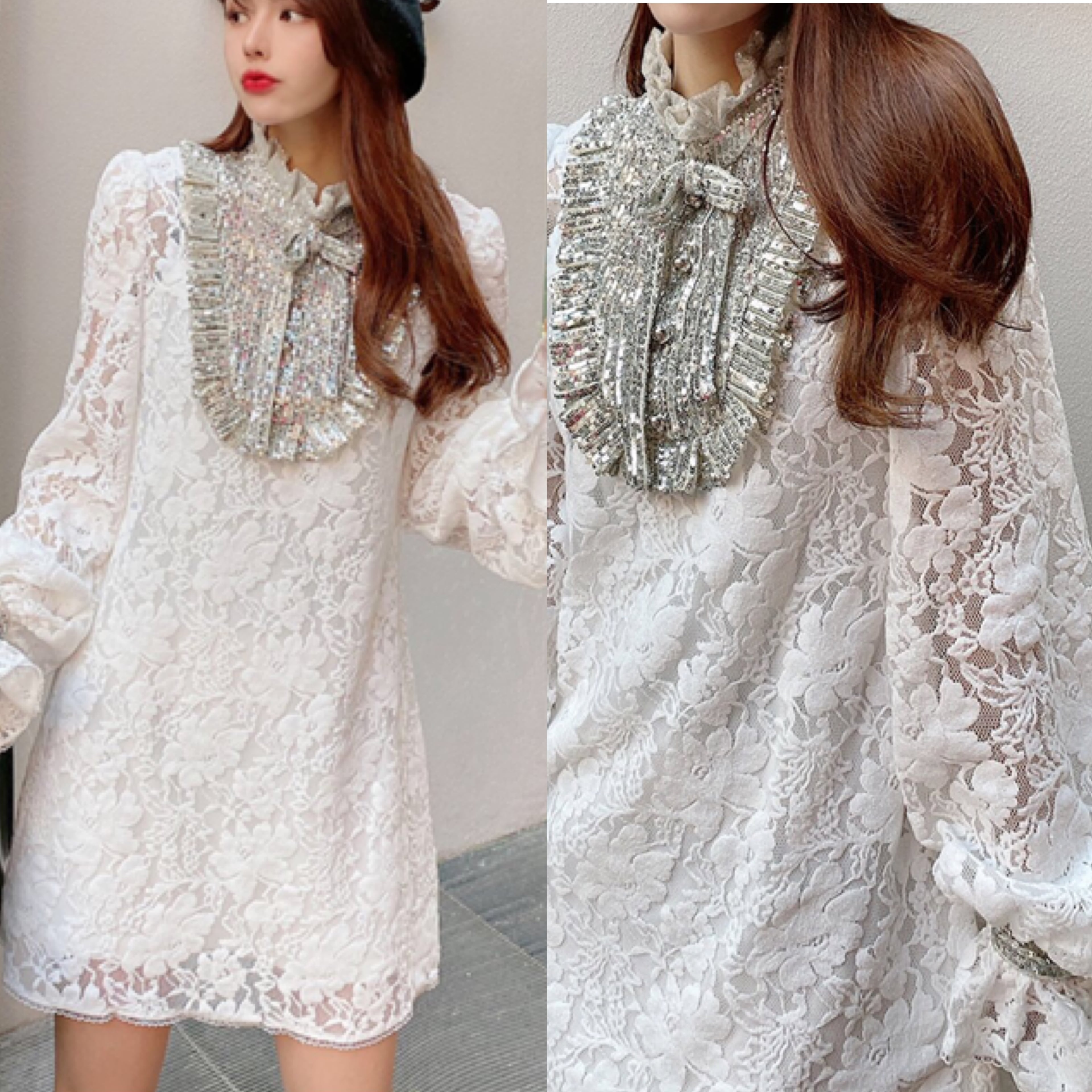 キラキラ ホワイト 白 ワンピース リボン レース XS | LOVEYsmileSHOP