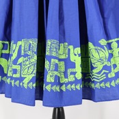 【フラダンス衣装】ブルー パウスカート 青 黄緑 ライトグリーン 鮮やか ハワイアンプリント アロハ フレアスカート かわいい