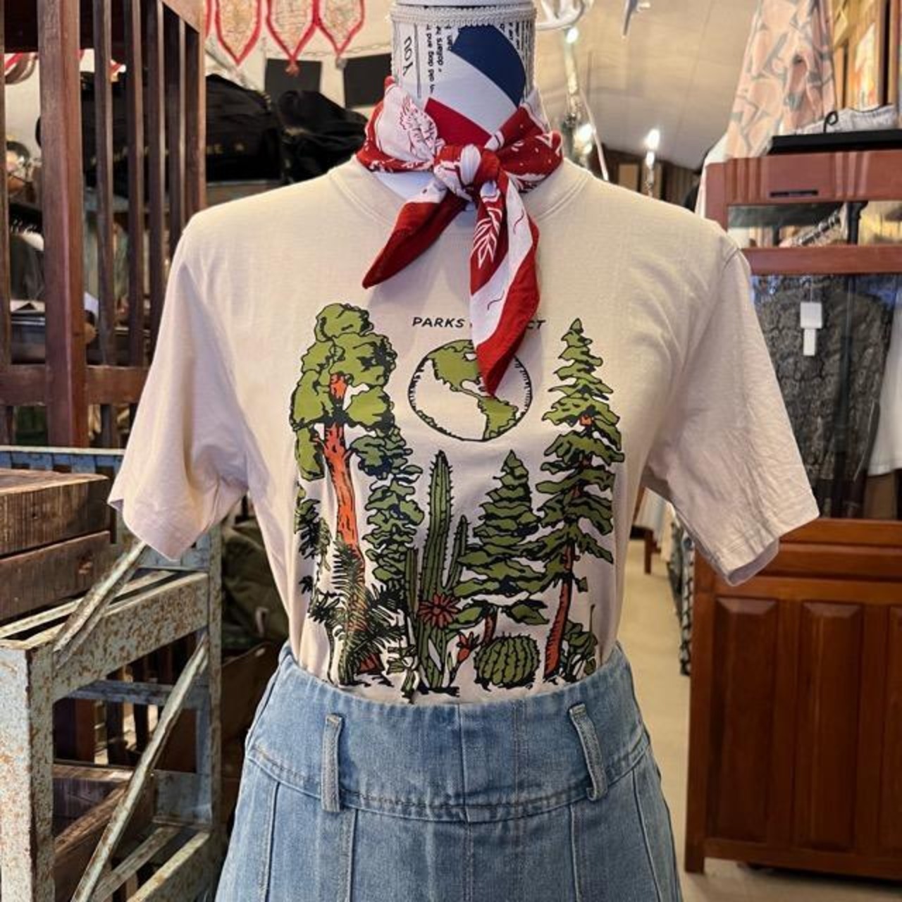 TOPANGA Lady's　PARKS PROJECTシャツ　Sサイズ　Mサイズ　Lサイズ　ベージュ　ファッション　Tシャツ　ロゴシャツ　ユニセックス　植物