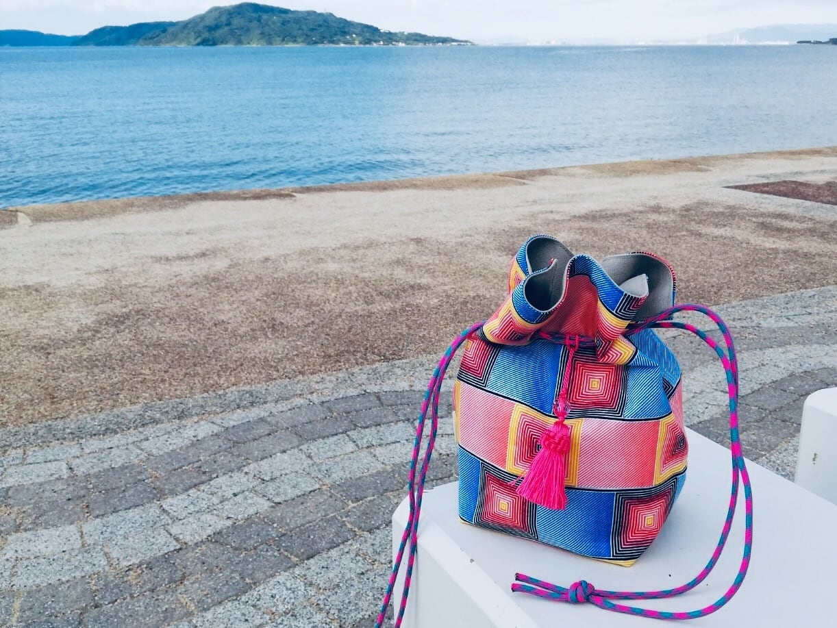 【美品】ピッピシック⭐️かごバッグ 巾着 カラフル ボーダー タッセル 巾着バッグ タッセル シカク | Le grand pont