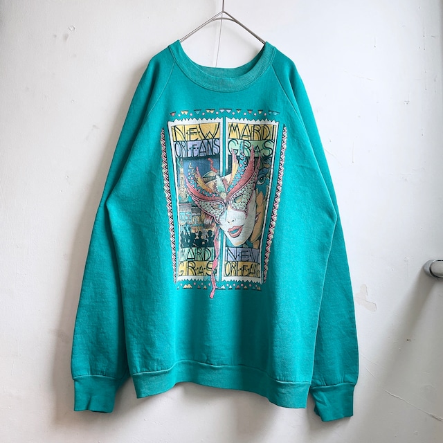 1990s ” Mardi gras ”  silk screen printed vintage loose sweat shirt (made in usa)