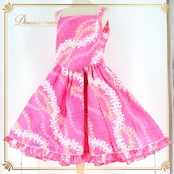フラダンス 衣装 ALOHA STANDARDS アロハスタンダード ワンピース ドレス ピンク系 日本製 ノースリーブ フリル レイ柄 かわいい 華やか 鮮やか 明るい 白 黄 アロハ ハワイアンプリント フラ ダンス レッスン 練習 ホワイト系 イエロー系
