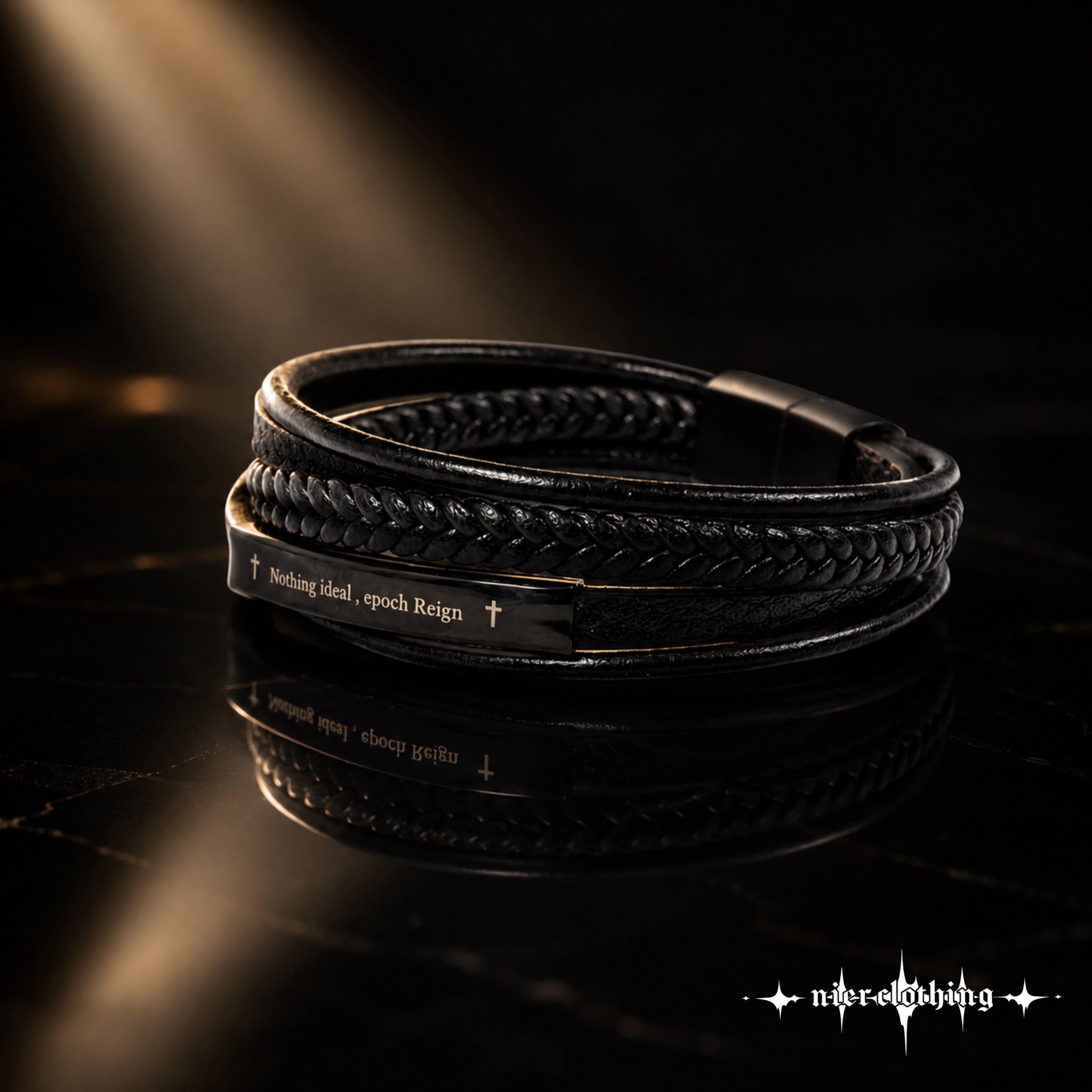 6月限定大特価》5連PU LEATHER LAYERED BRACELET【BLACK PLATE