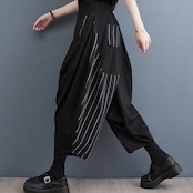 ストライプ切替 アシメトリー ワイドレッグパンツ 00149