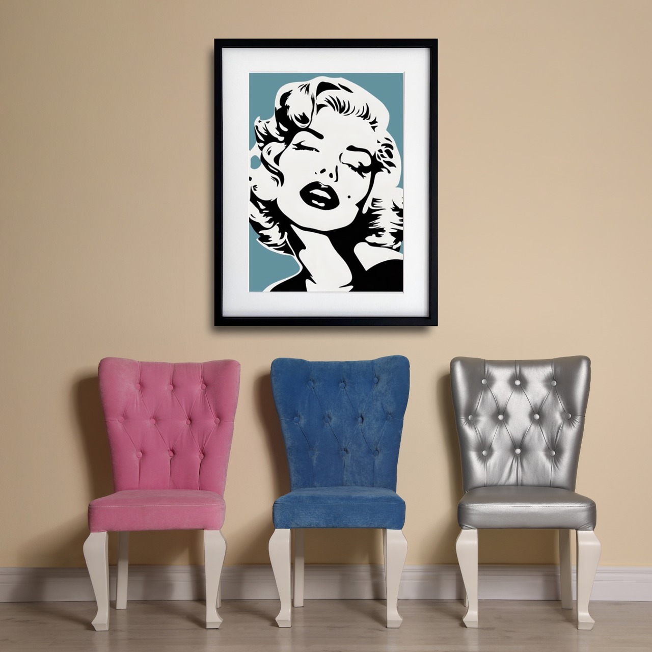 Monroe Love｜ブルーグレーが映えるモダンポップアートポスター｜上品で洗練された空間を彩るおしゃれインテリアA3ポスター