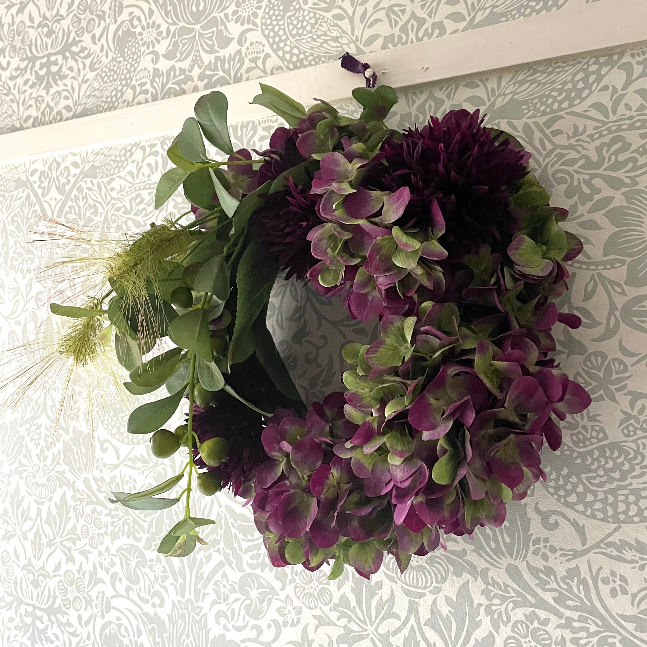 秋色紫陽花オーバルリース 紫陽花 リース 秋色紫陽花 20センチ | 里山labo