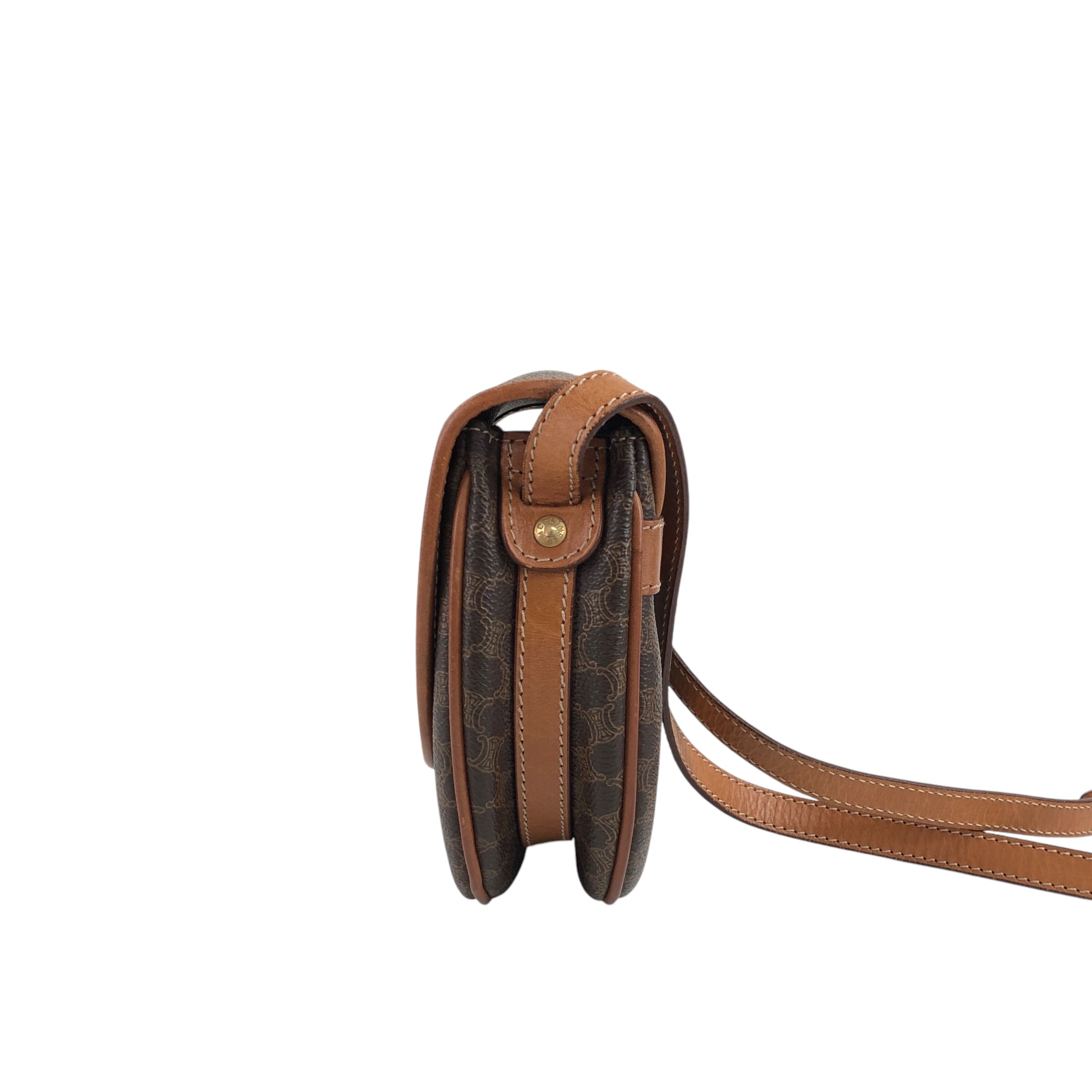 セリーヌ ウエストバッグ マカダム サークル金具 PVC ヌメ革 ユニセックス CELINE セリーヌ マカダム ショルダーバッグ ブラウン ガンチーニ PVC