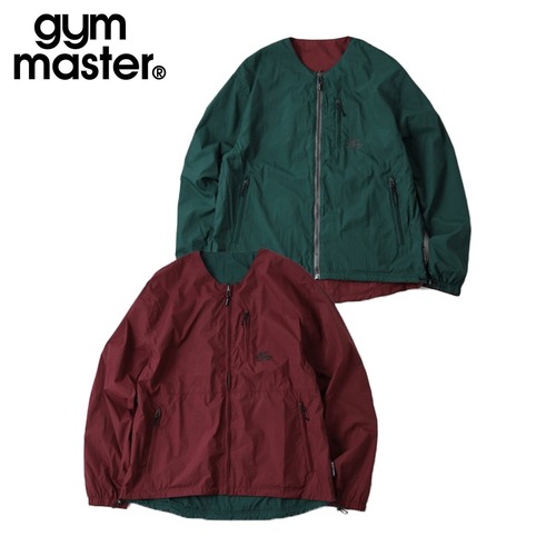 gym master ジムマスター リバーシブル ナイロン ノーカラージャケット 軽量 防風 ドローコード ジップアップ ライトアウター G918634 RED×GRN