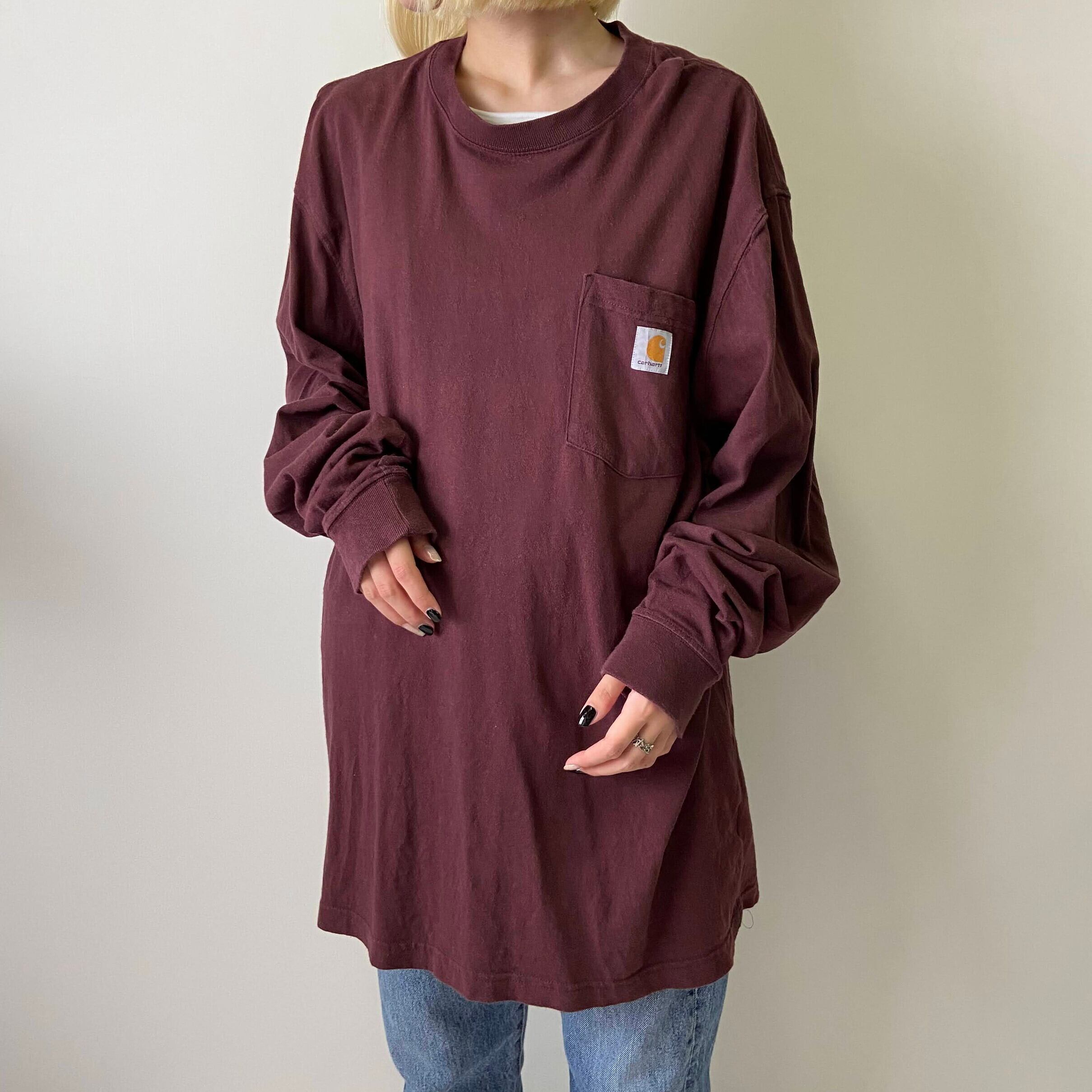 Carhartt カーハート ポケットtシャツ ロングtシャツ 長袖tシャツ メンズl 古着 ワインレッド 赤 ロングｔシャツ Cave 古着屋 公式 古着通販サイト