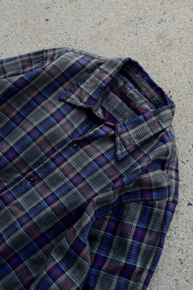Euro Vintage 1960's-70's French Work Multi Color Nep Cotton Flannel Pullover Shirt PURPLE×CHARCOAL Check Patern ユーロビンテージ フレンチワーク ワークシャツ