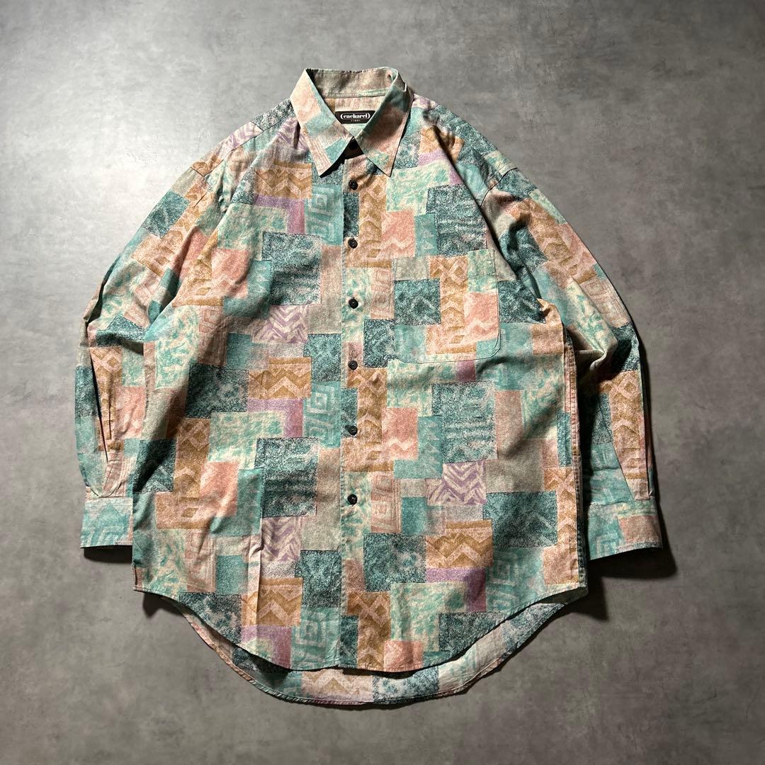 ヴィンテージ コットン 和柄 幾何学 模様 アートパターン シャツ